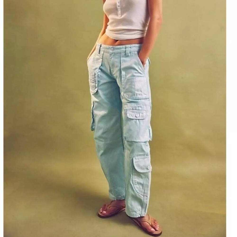 Free People We The Free Lap Of Luxury Barrel Cargo Jeans Aquamarine